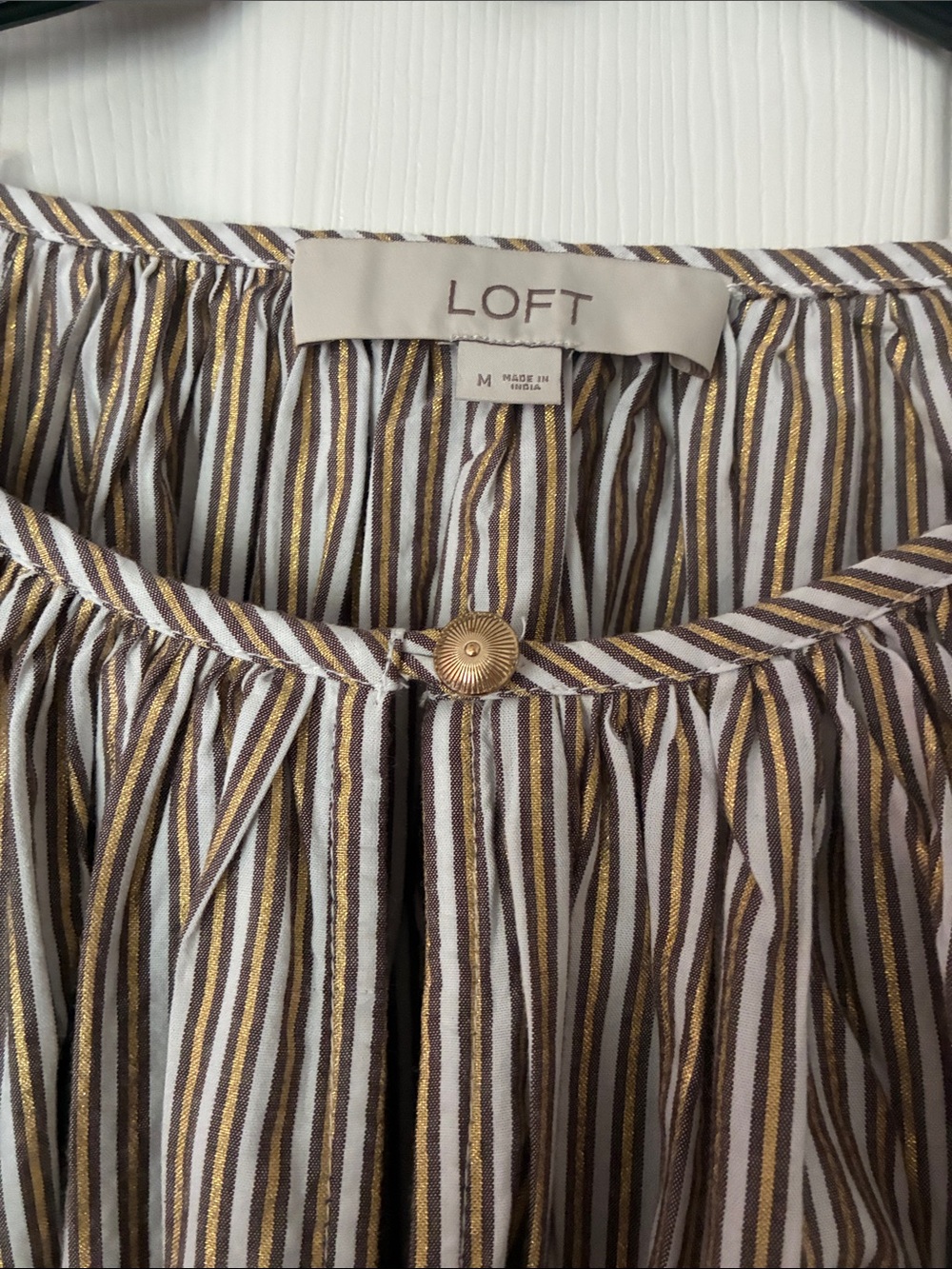 ✨LOFT Striped Peasant Blouse in Cream, Brown, Gold Tones